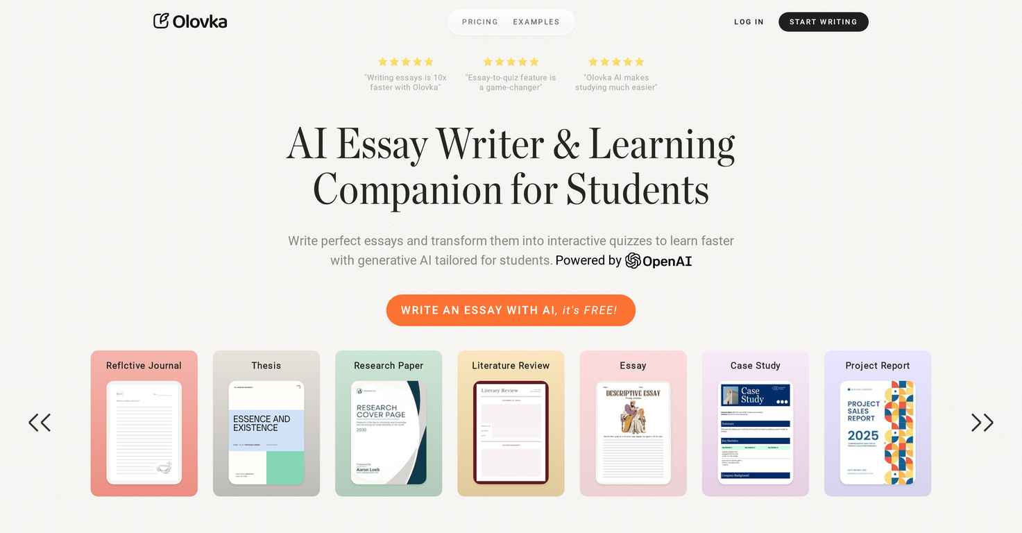 Olovka AI Essay Writer website