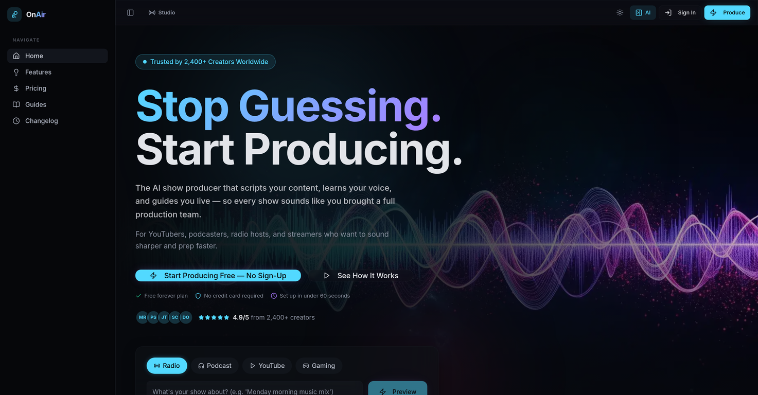 OnAir Studio website