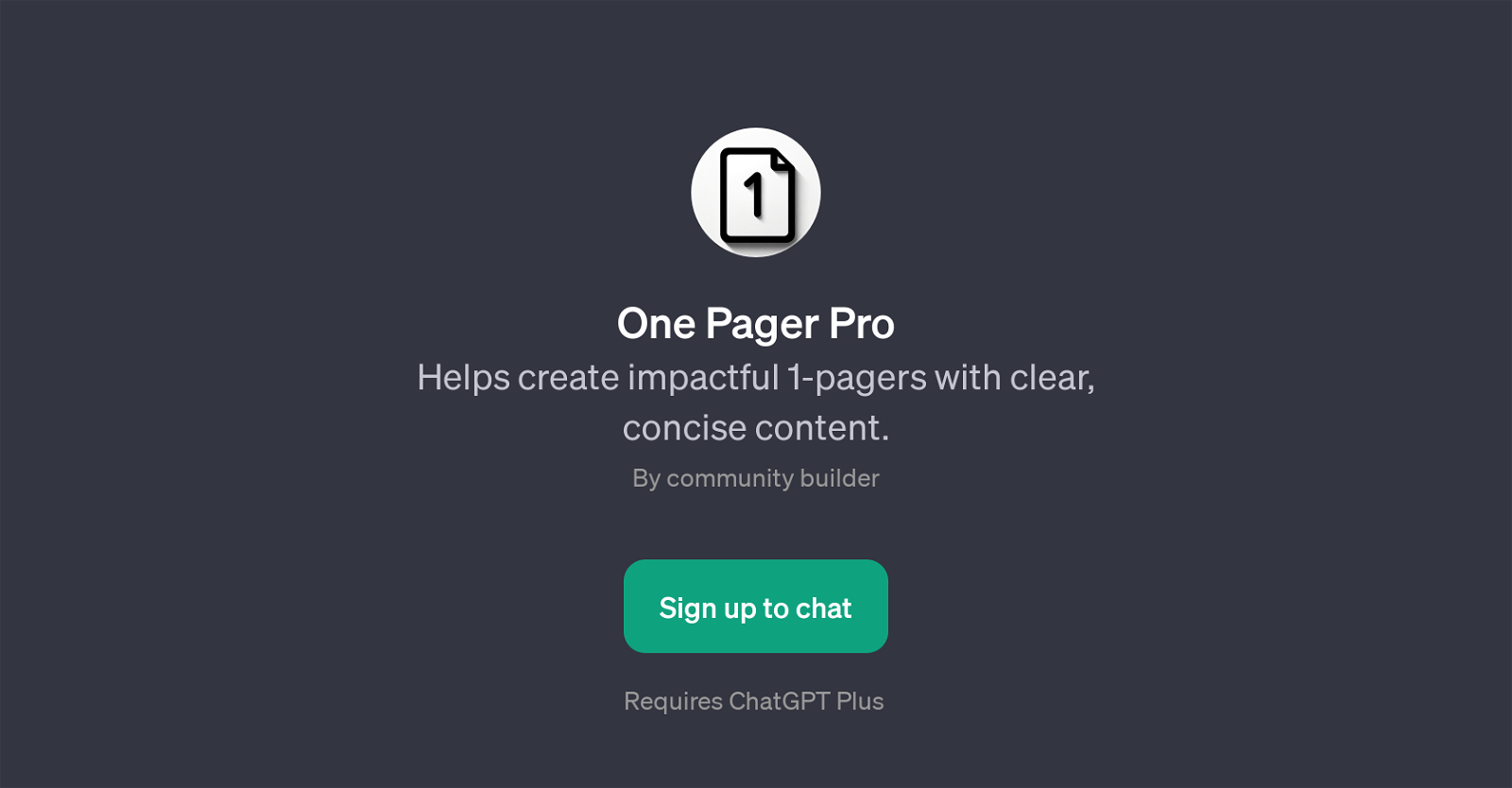 One Pager Pro website