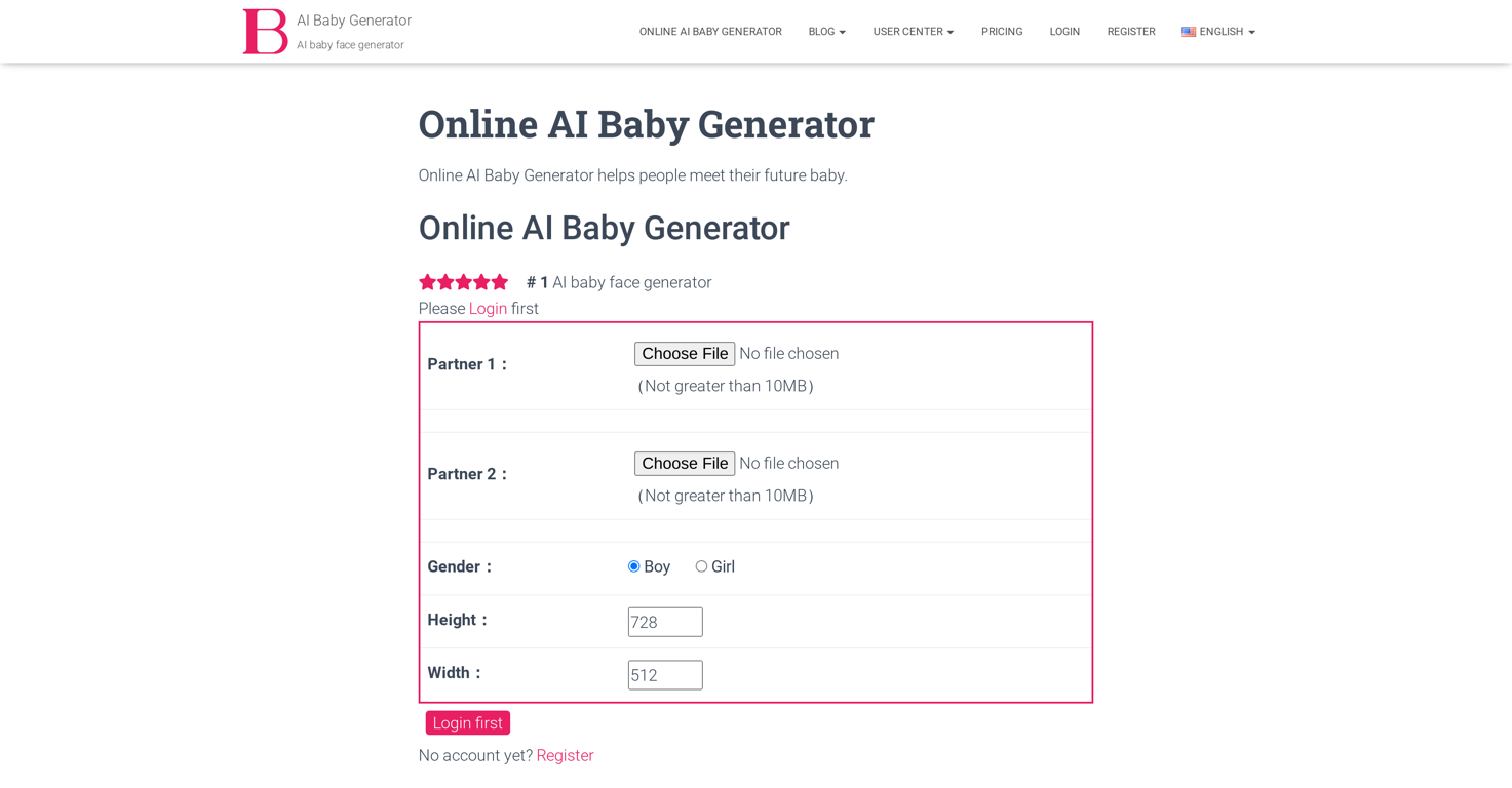Online AI Baby Generator website