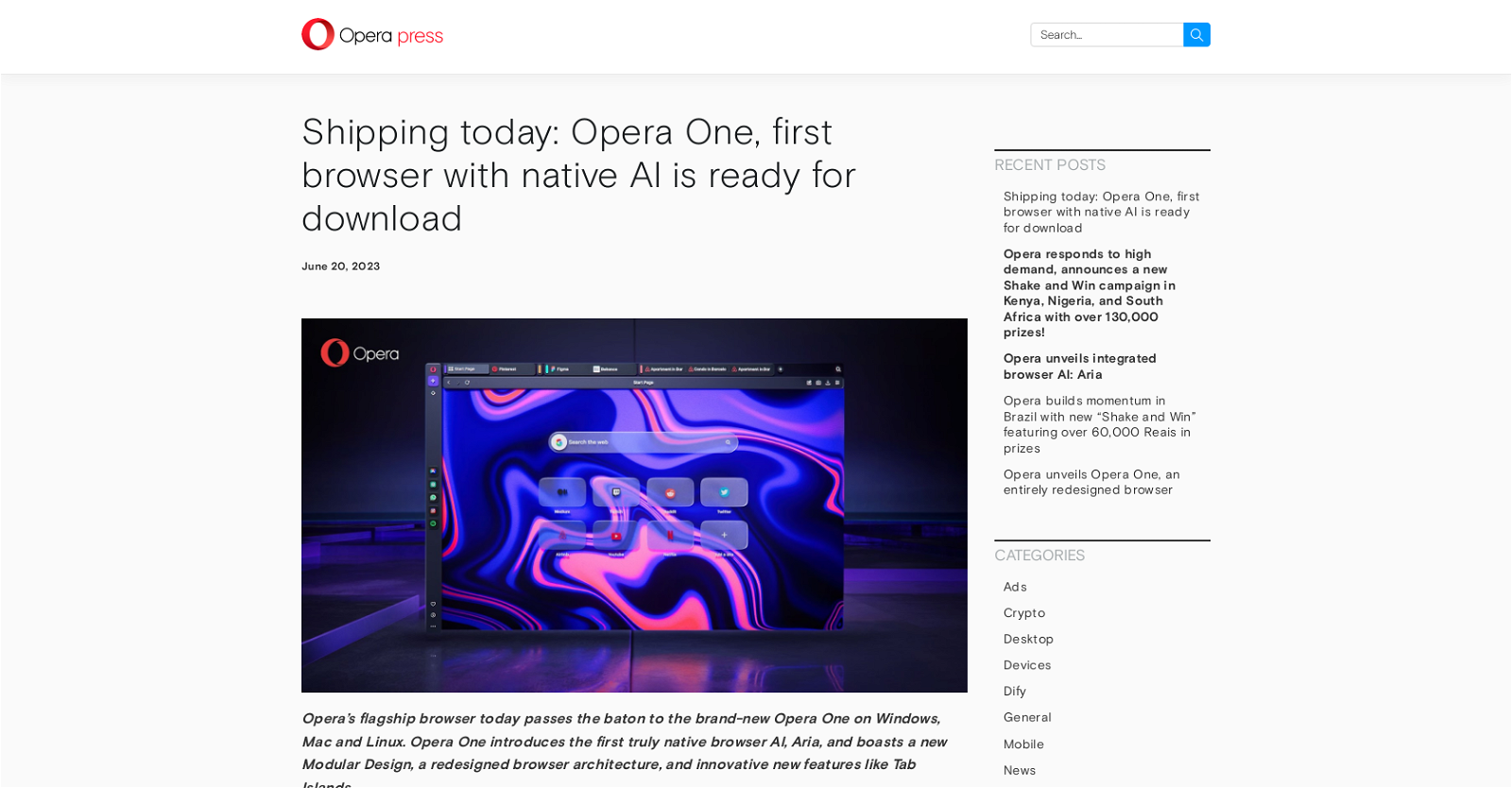 Opera One website