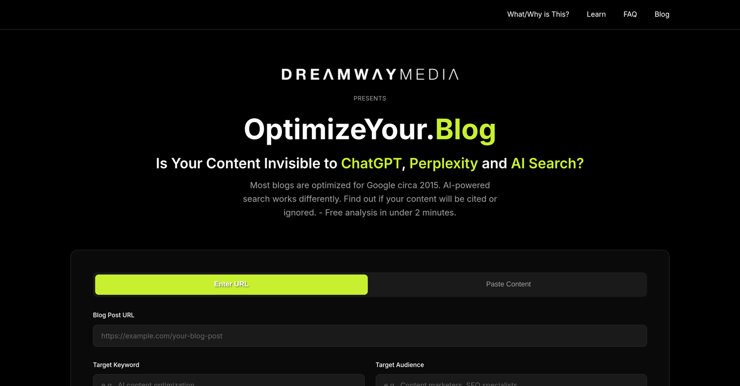 OptimizeYour.Blog Analyzer website
