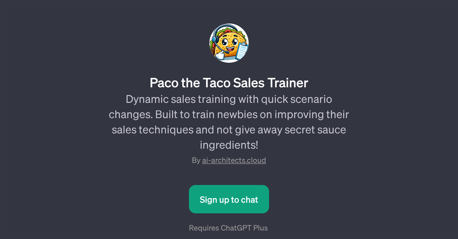 Paco the Taco Sales Trainer website