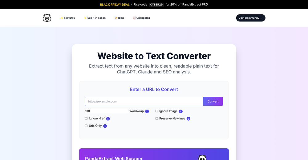PandaExtract Website to Text Converter website
