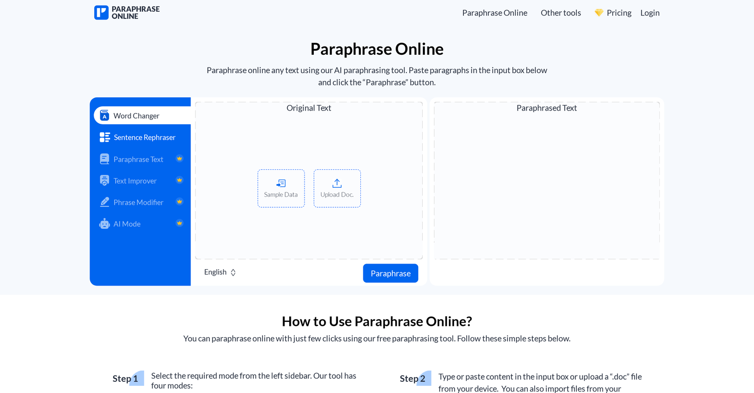 Paraphrase Online website