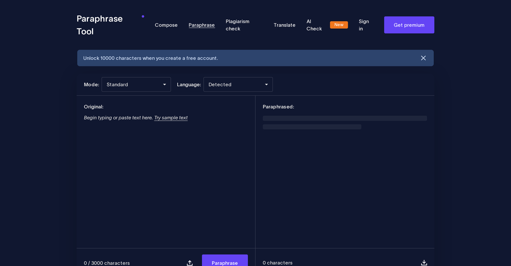 Paraphrase Tool website