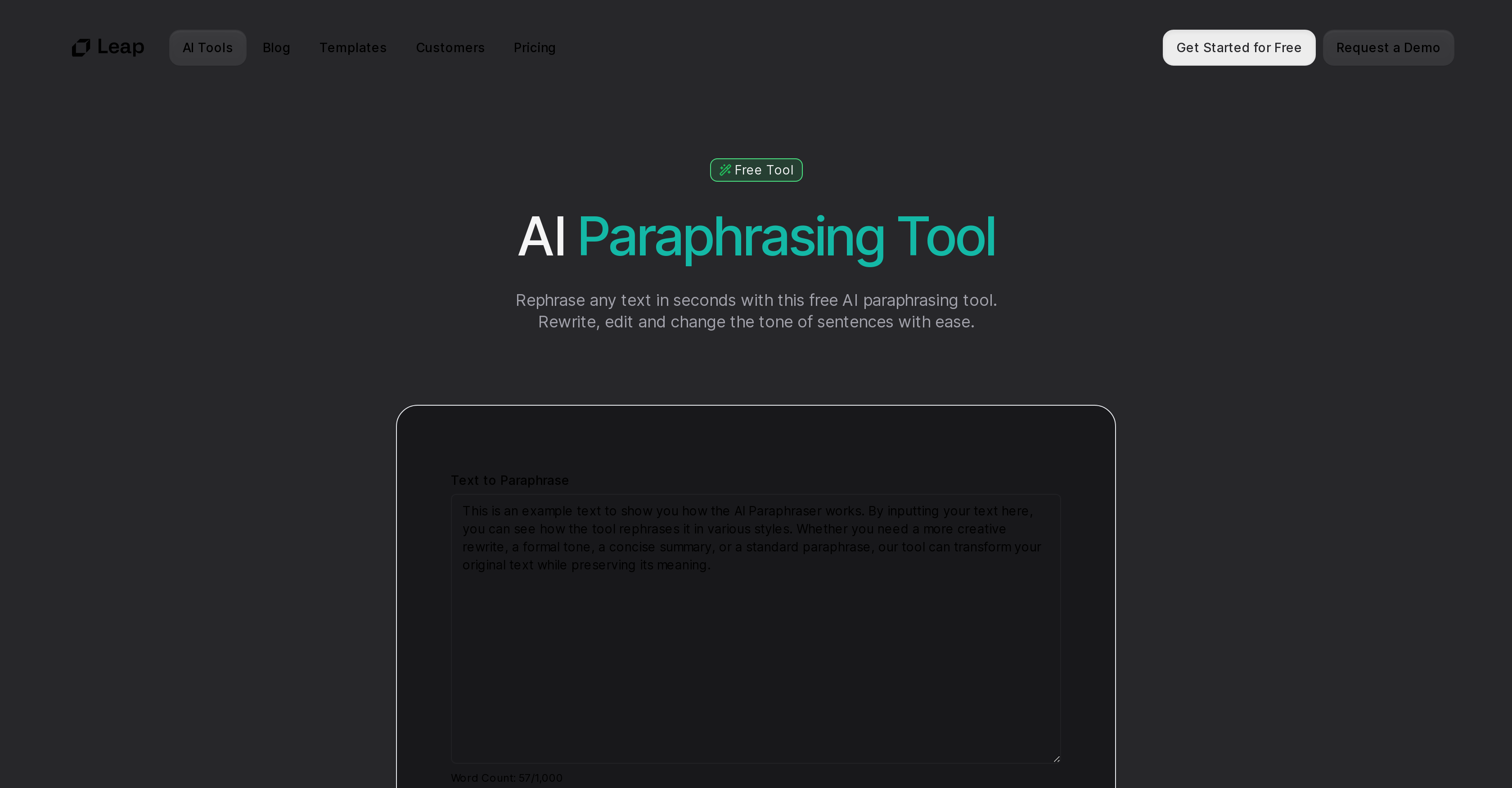 Paraphrasing Tool By Leap And 22 Other AI Alternatives For Paraphrasing   Paraphrasing Tool By Leap 