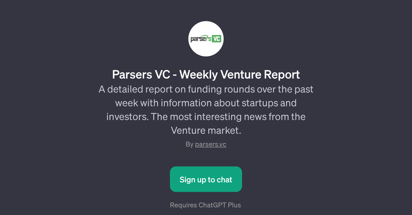 Parsers VC - Weekly Venture Report website