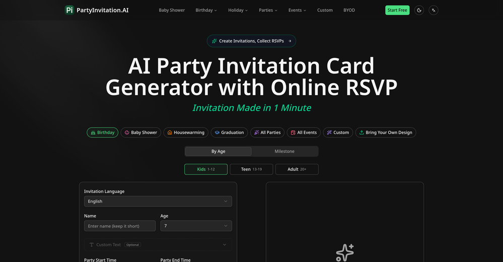 Party Invitation AI website