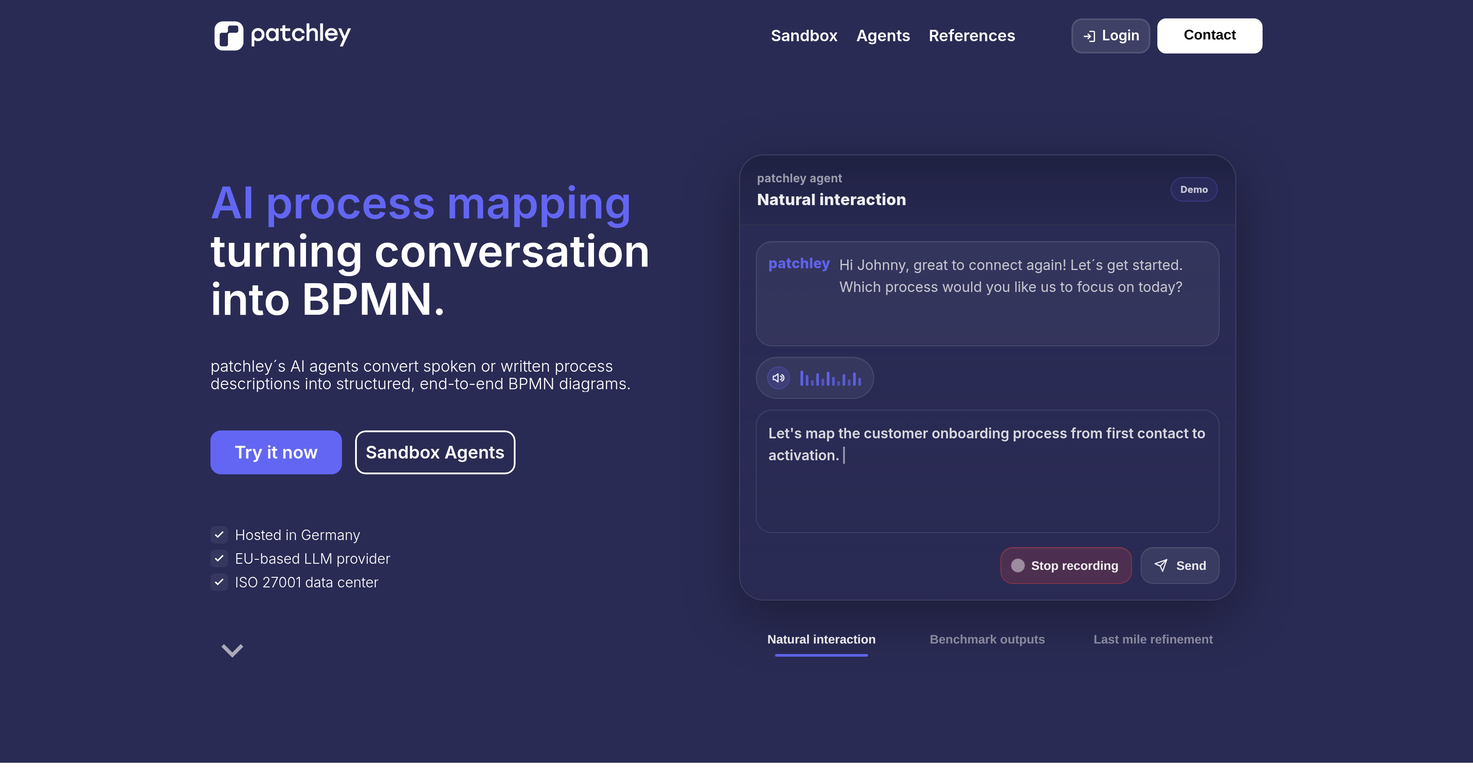 patchley | BPMN AI Generator website