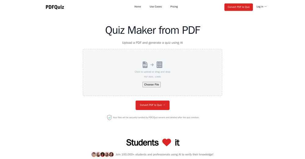 PDF2Quiz website