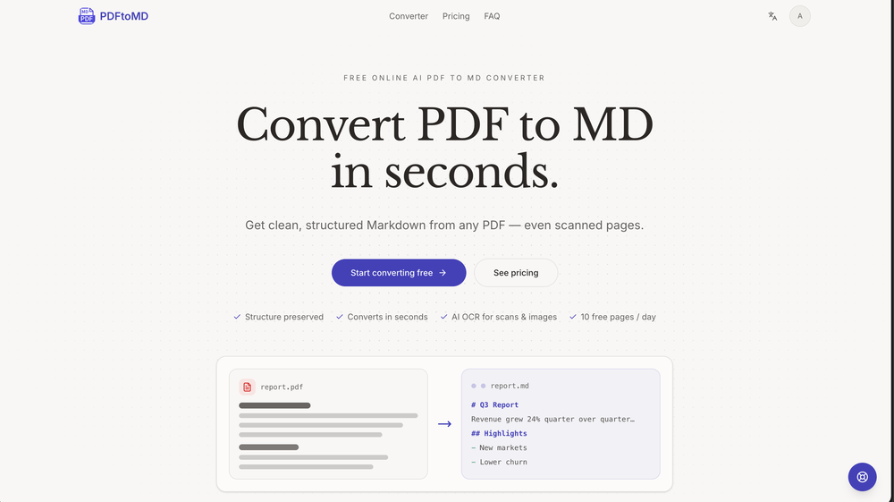 PDFtoMD Converter website