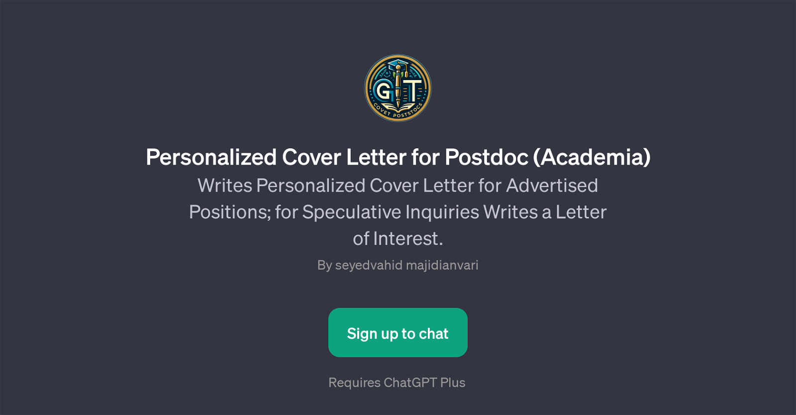 Personalized Cover Letter for Postdoc (Academia) website