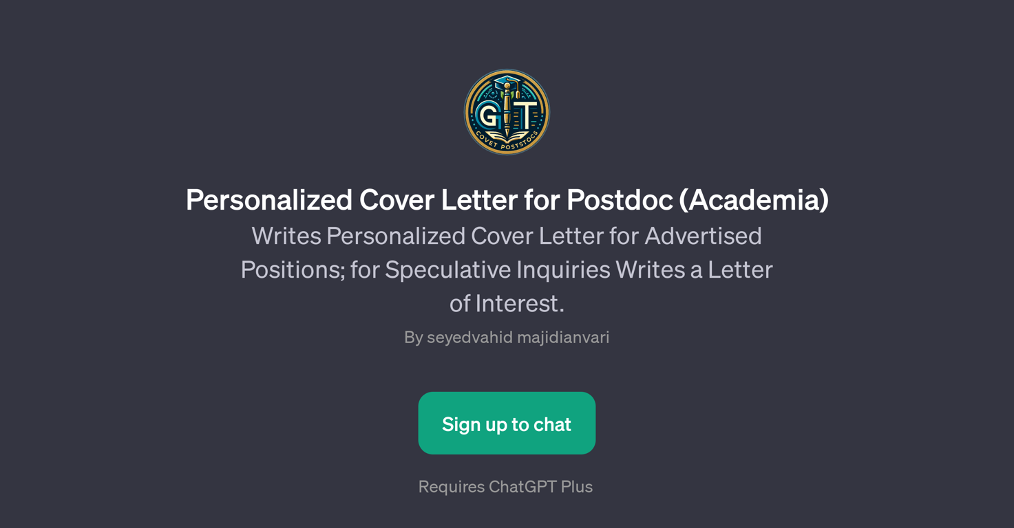Personalized Cover Letter for Postdoc (Academia) website