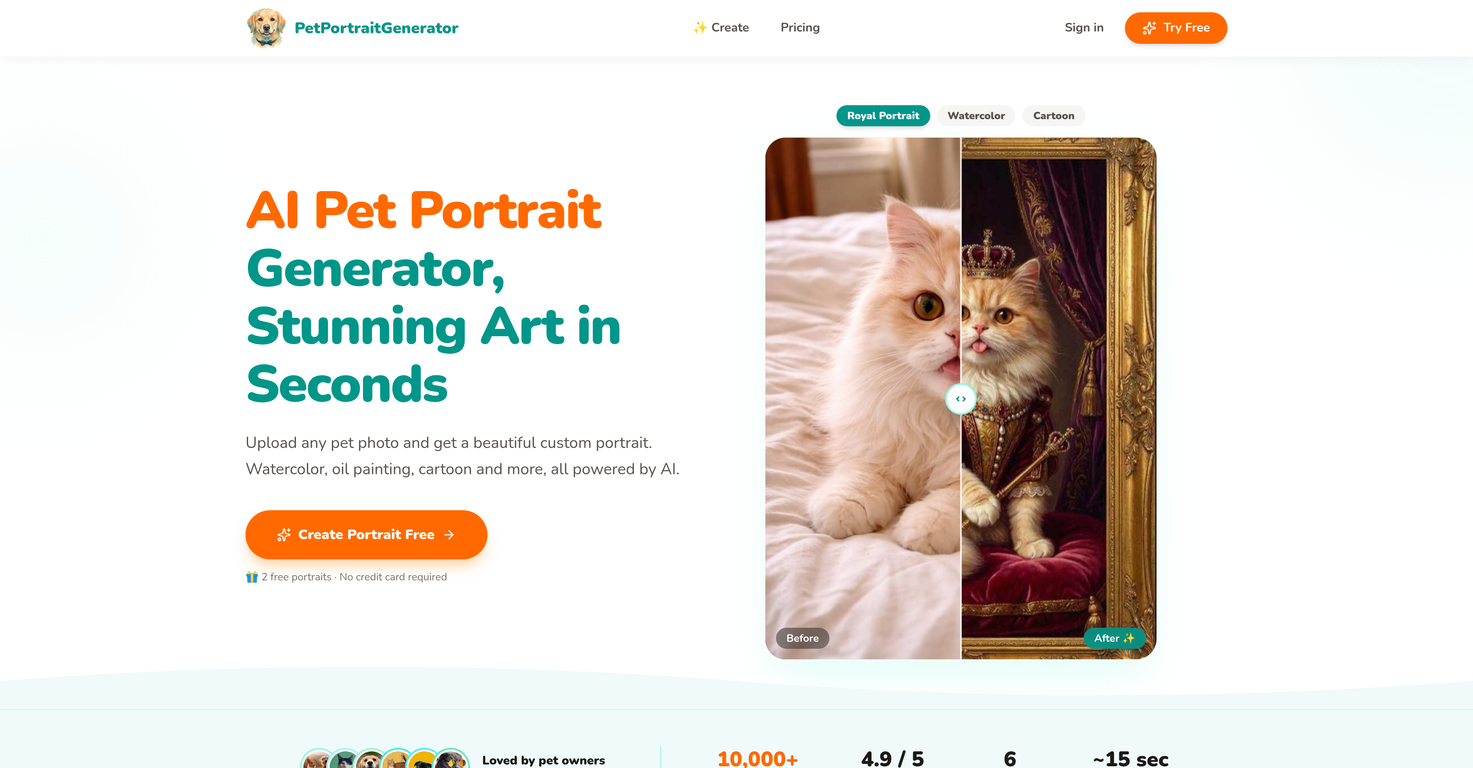 Pet Portrait Generator.com website