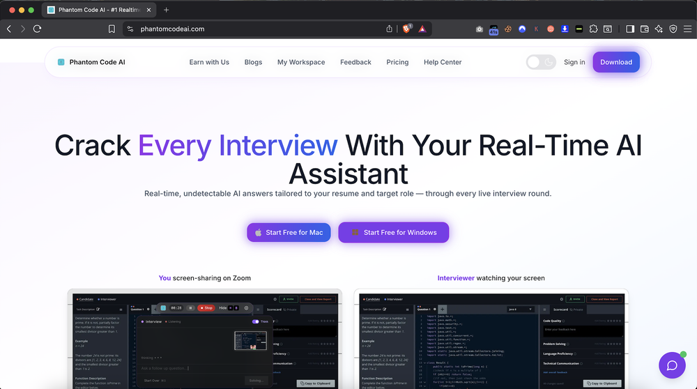 Phantom Code AI website