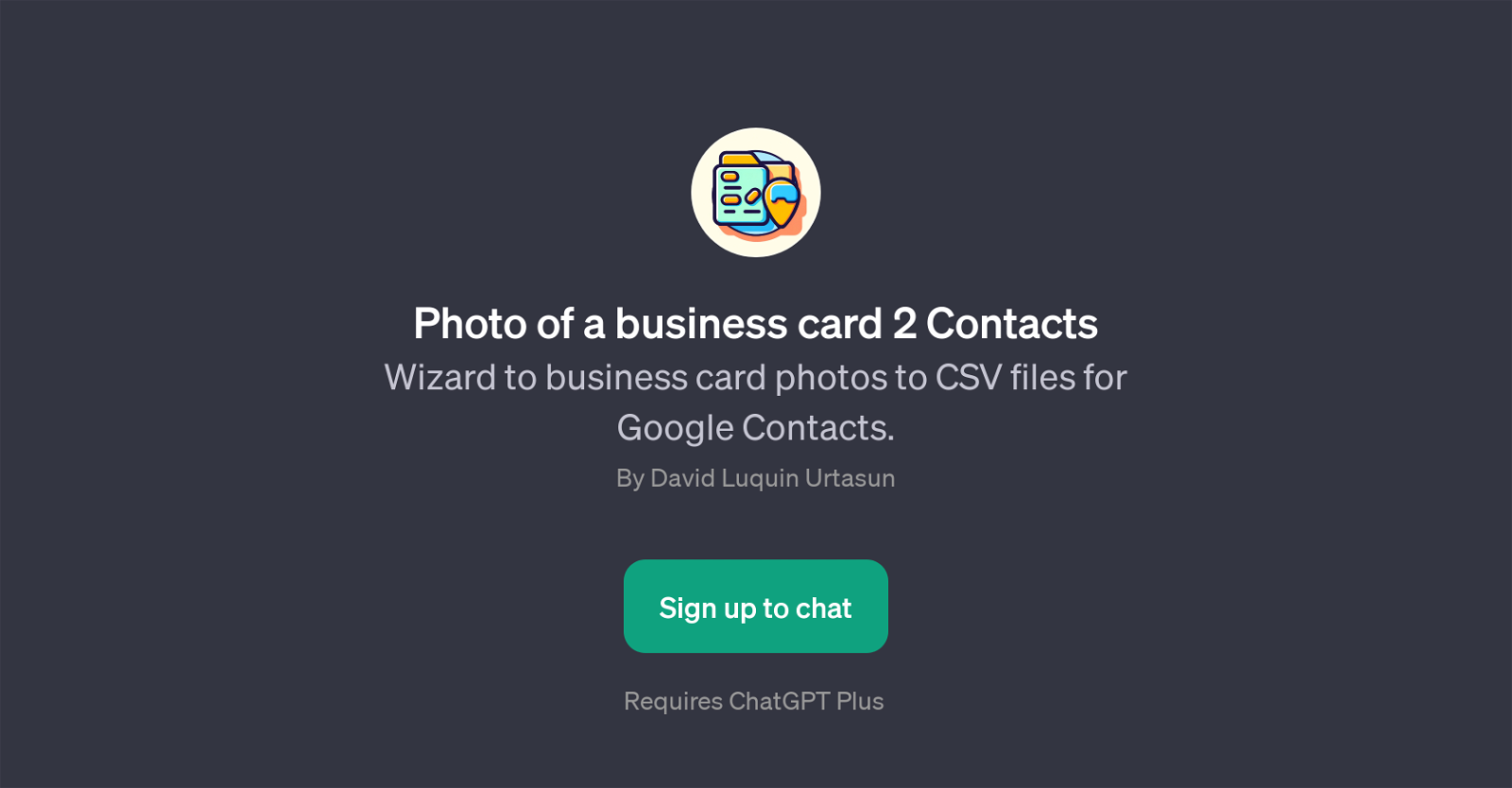 Photo of a Business Card 2 Contacts website