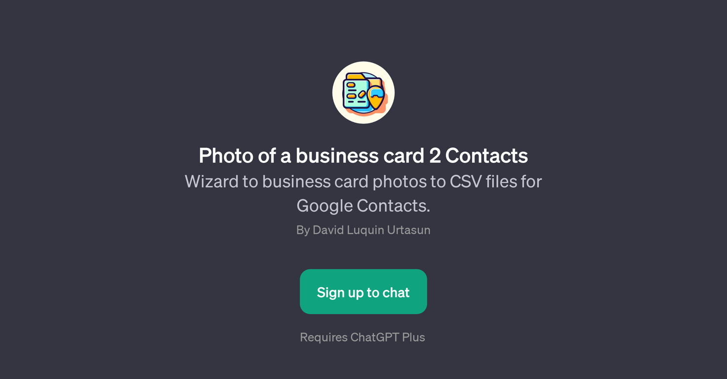 Photo of a Business Card 2 Contacts website