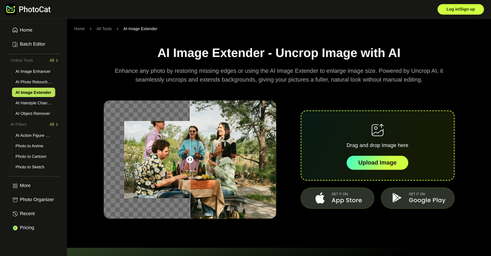 PhotoCat AI Image Extender website