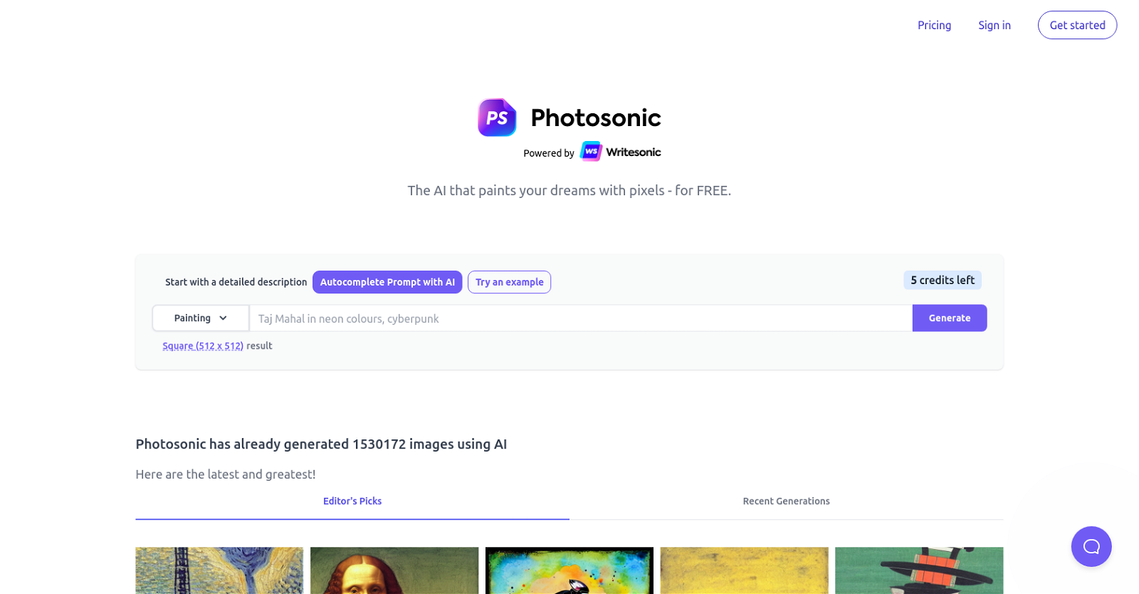 Photosonic AI website