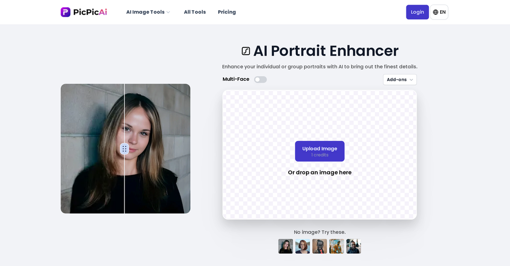 PicPicAI - AI Portrait Enhancer website