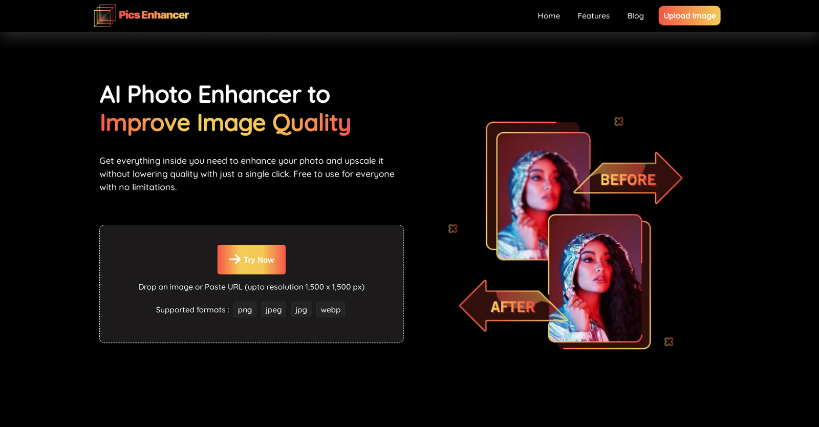 Pics Enhancer website