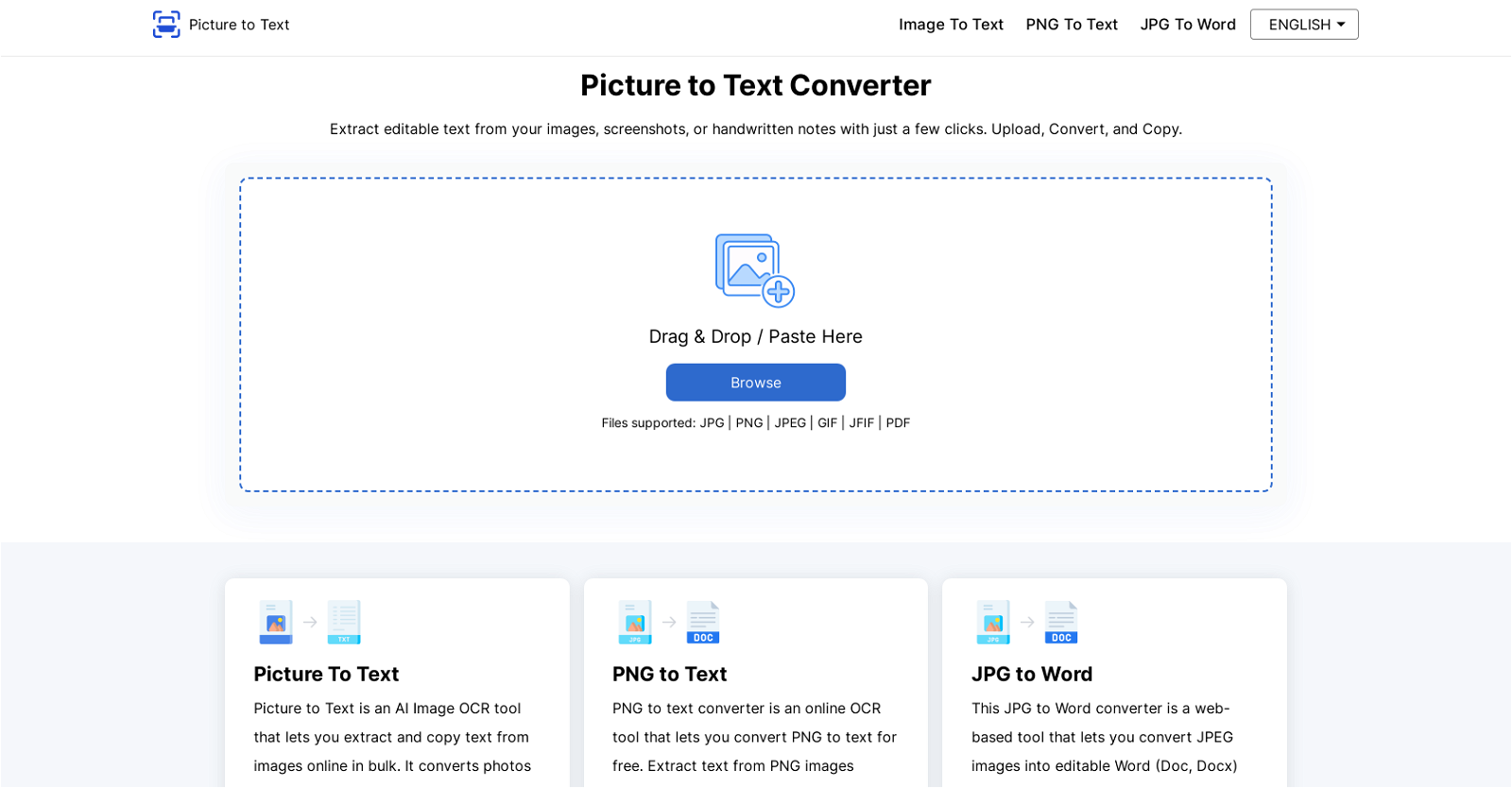 Picture To Text Converter website