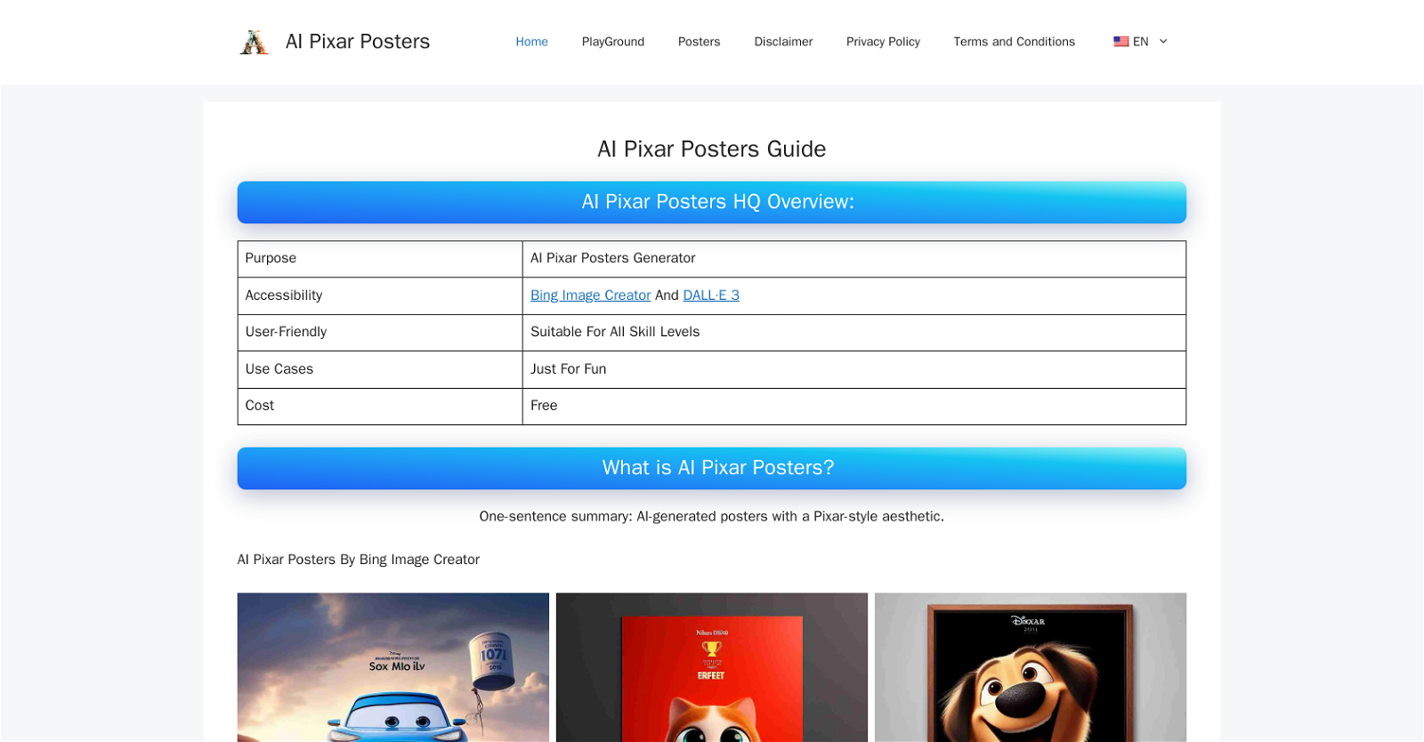 Pixar AI Posters website