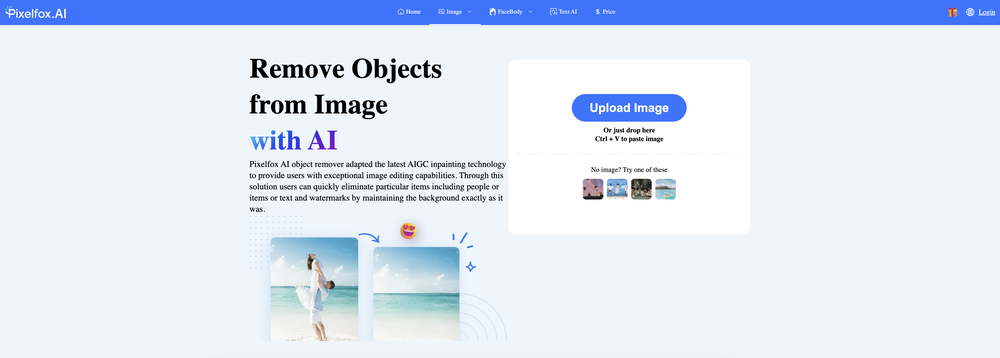 Pixelfox Objects Remover website