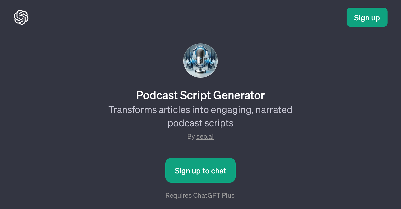 Podcast Script Generator website