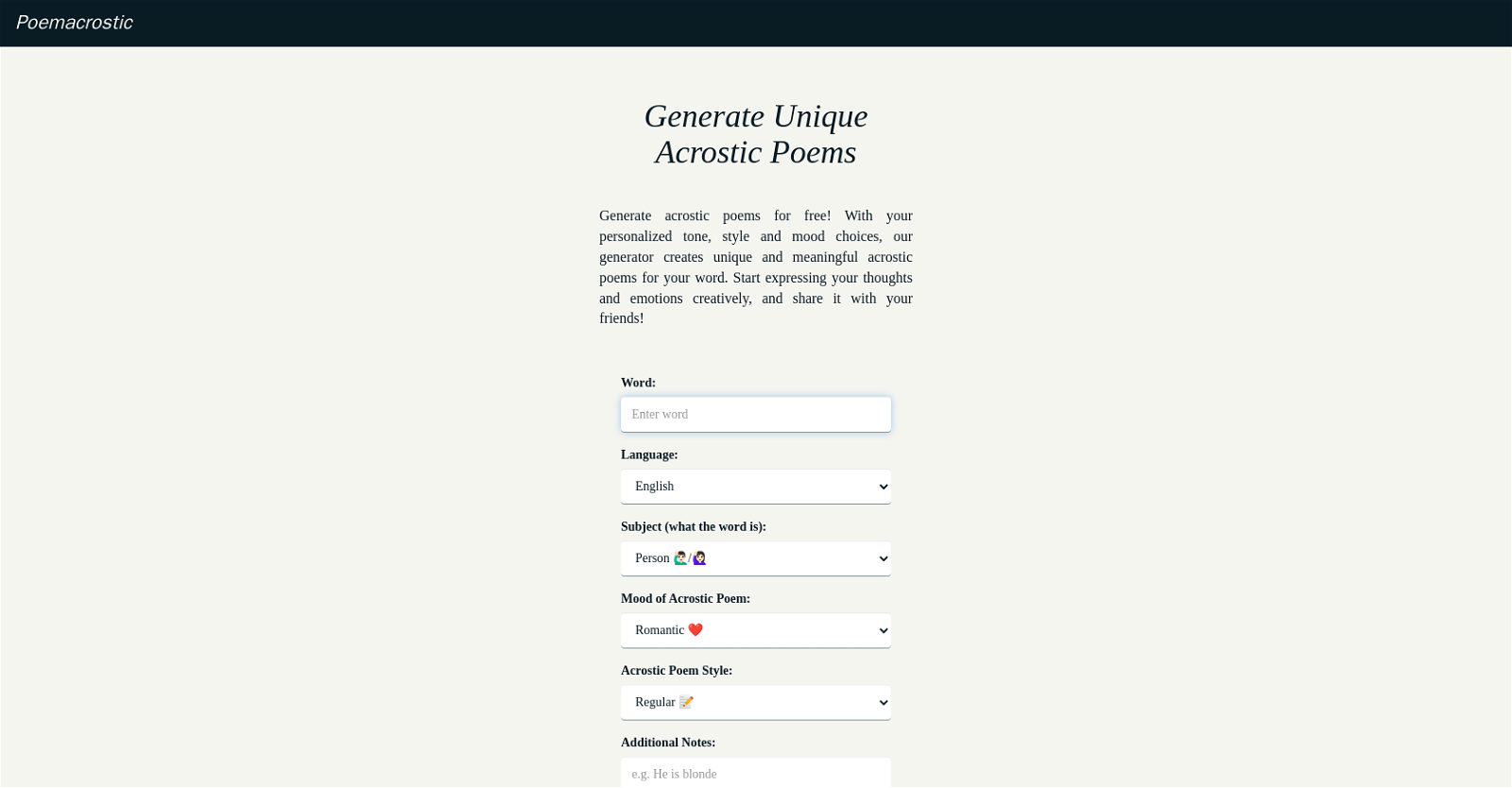Poemacrostic website
