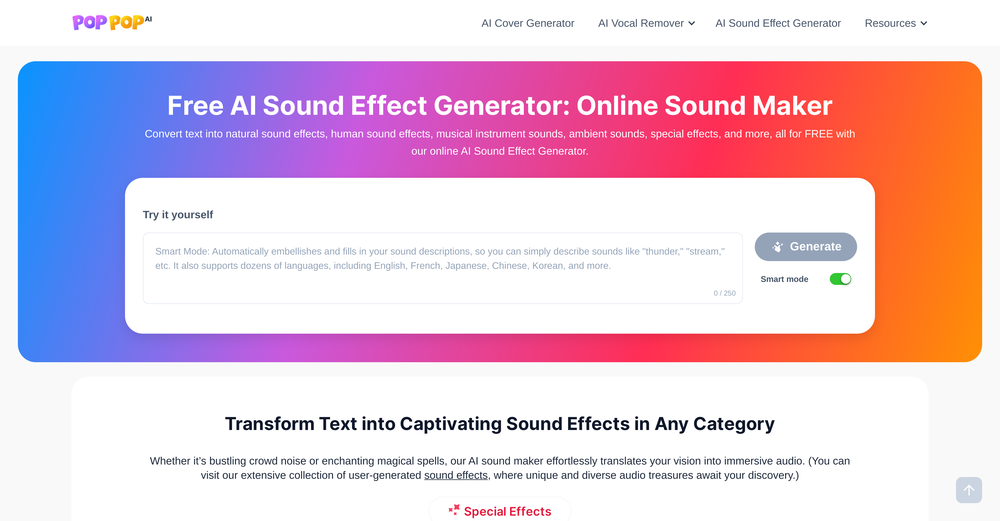 PopPop AI Sound Effect website
