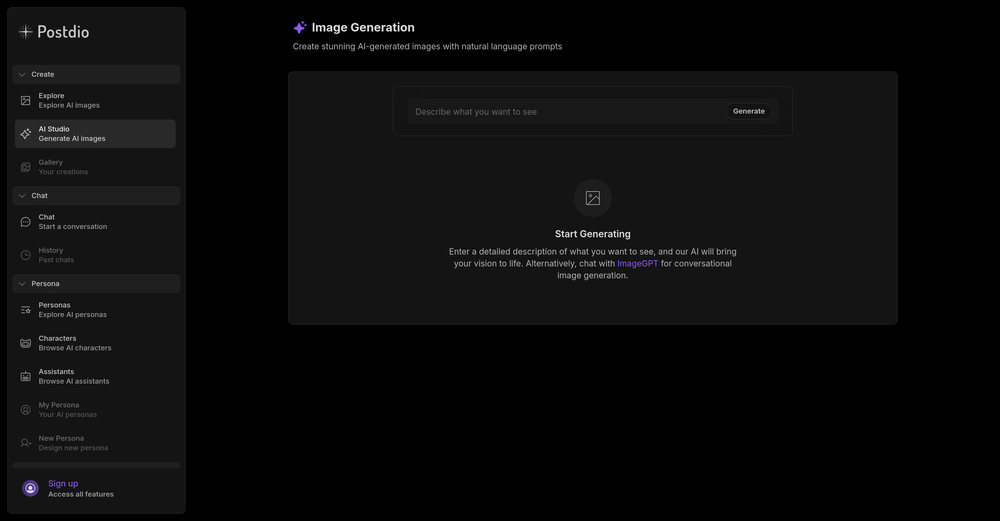 Postdio Image Generation website