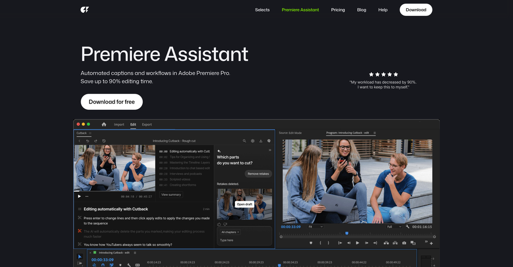 Premiere Assistant by Cutback website