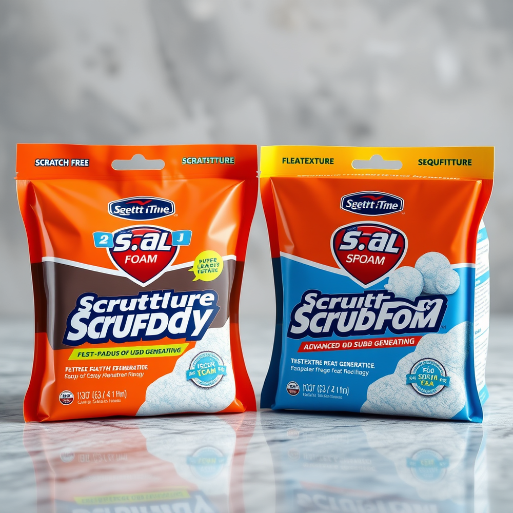 Product and packaging design  for scratch-free FlexTexture™ foam and advanced suds-generating ResoFoam Scrub Daddy pads website