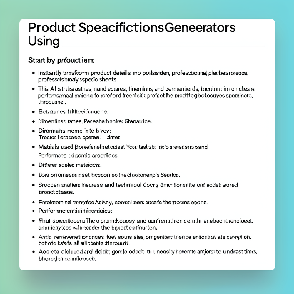 Product Speacifications Generators Using website