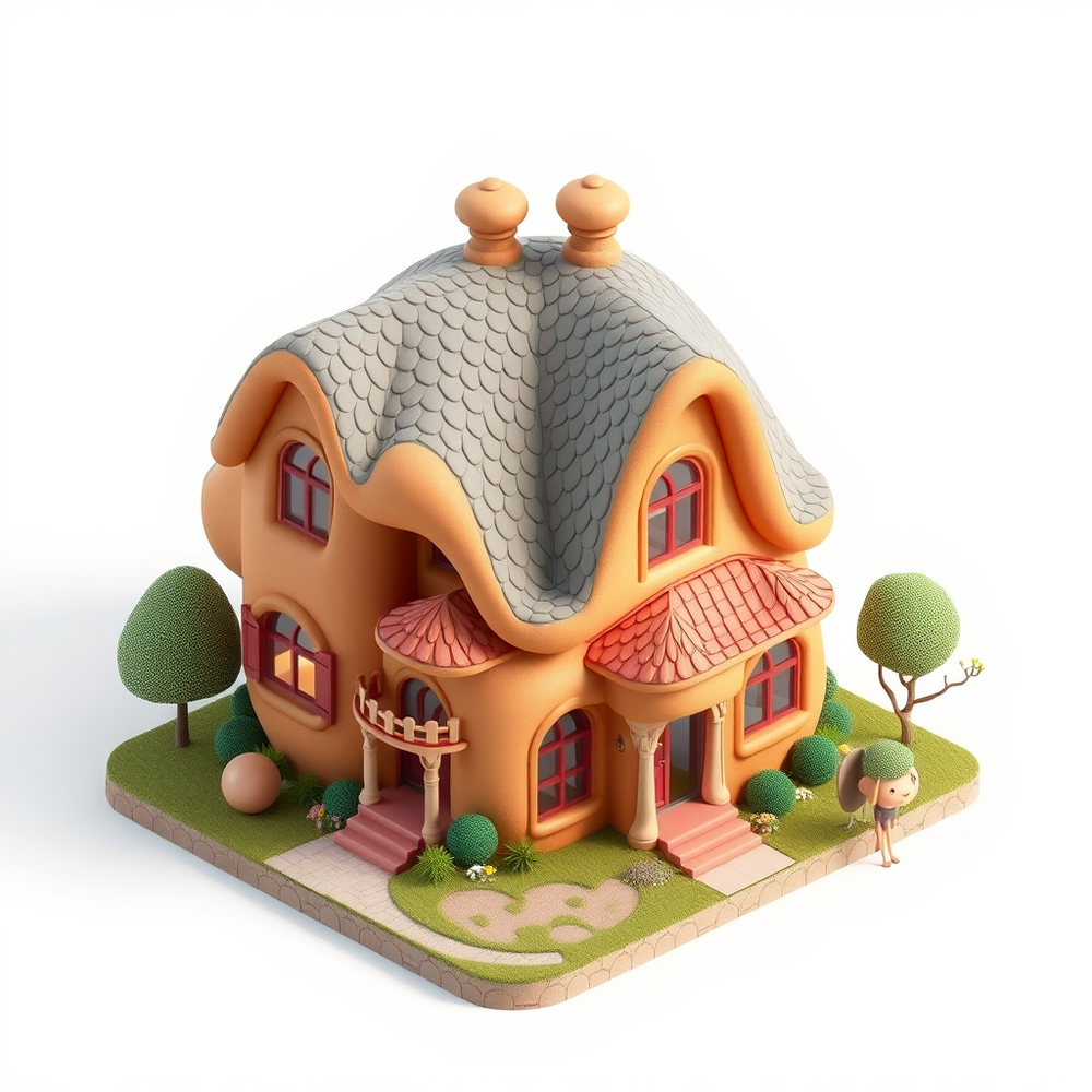 Professional designer  isometric house doughy shape, 5d rendered, 100K website