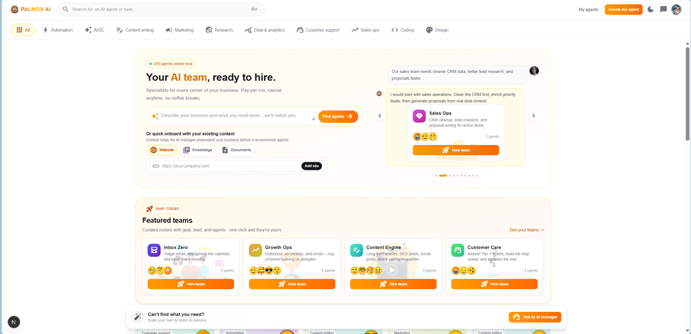 Palmos AI: Automate with AI Agent Teams website