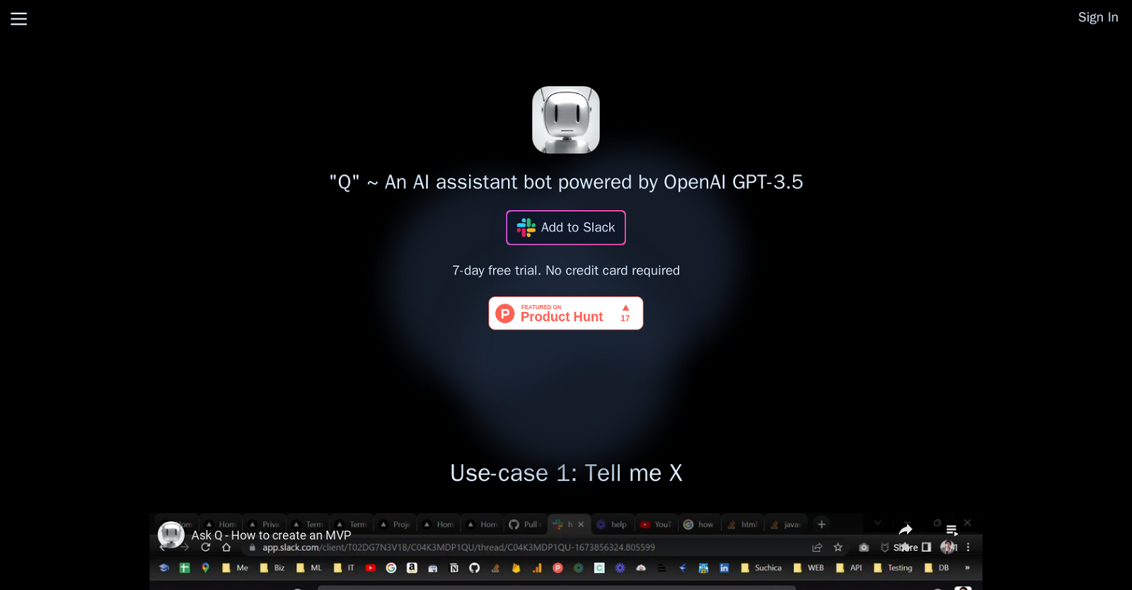 Q Slack Chatbot website
