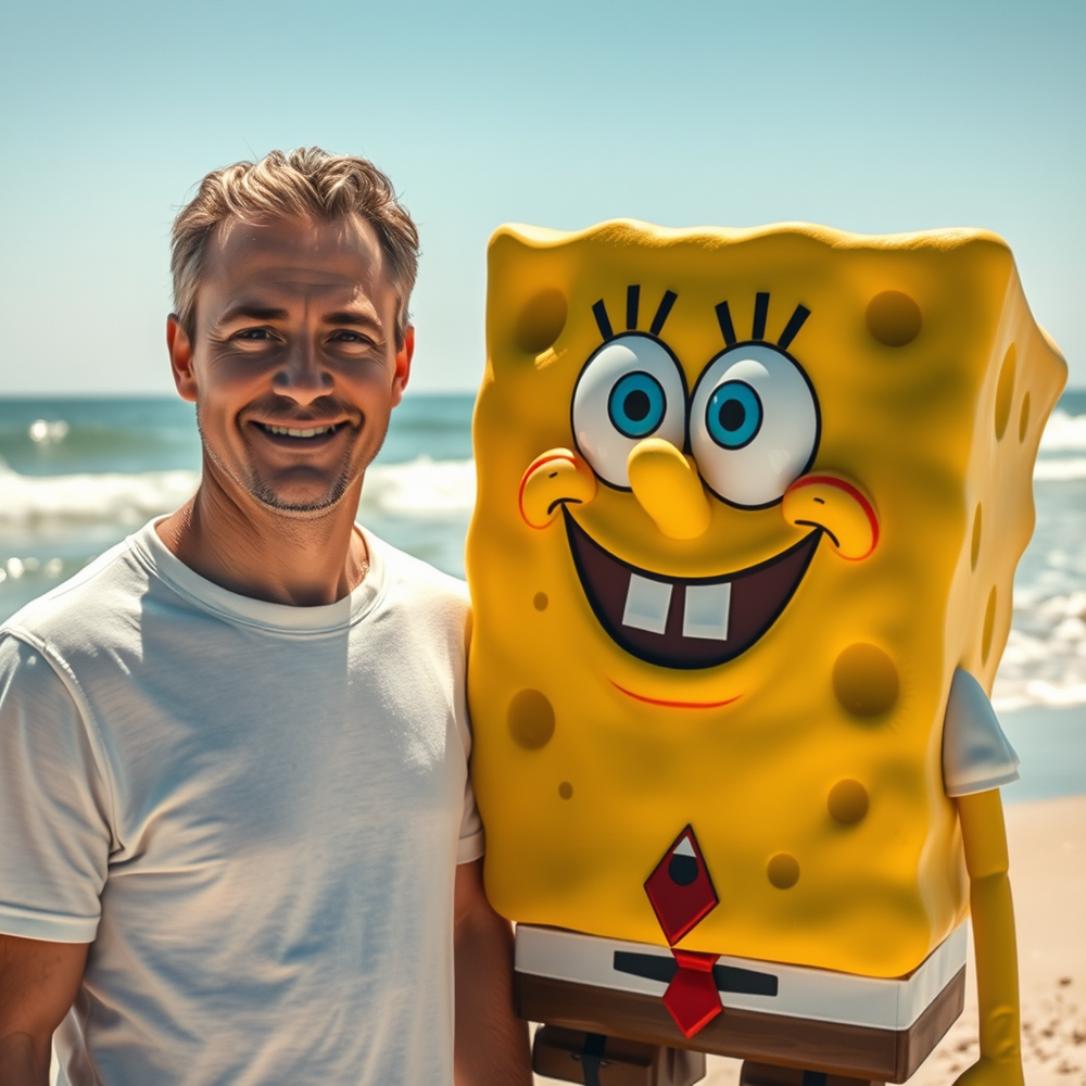 Realistic Beach Scene with SpongeBob website