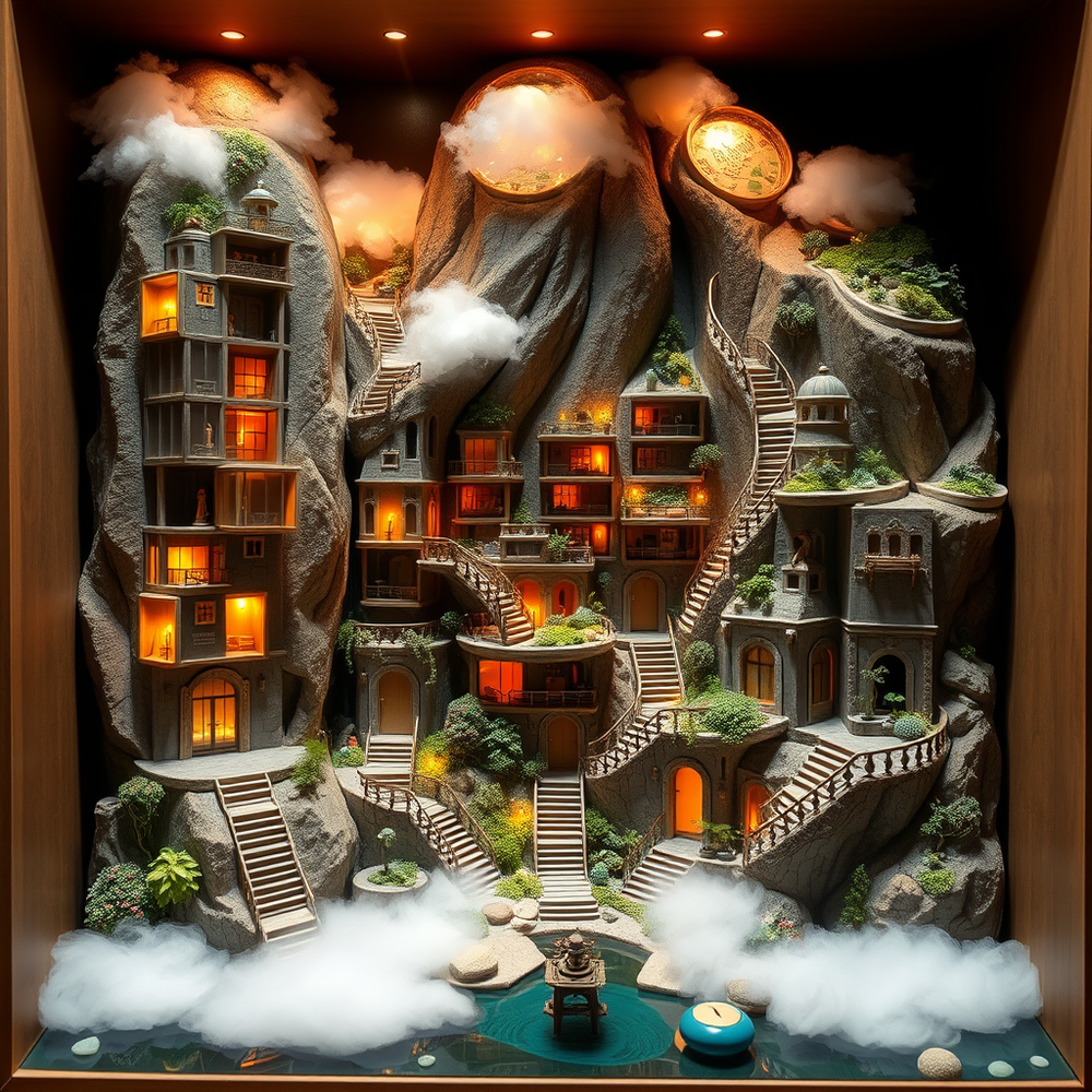 Realistic Miniature Diorama of a Futuristic City in a Towering Mountain website