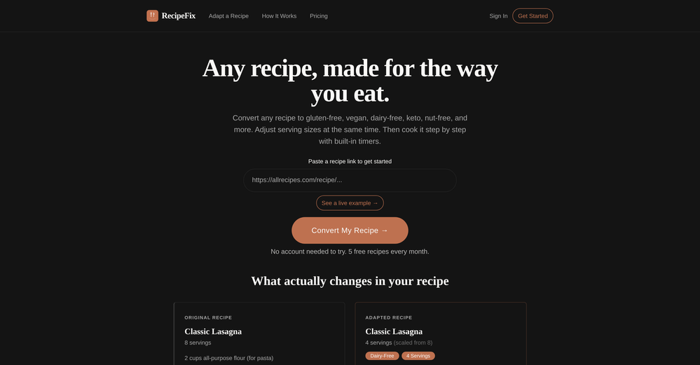 RecipeFix website