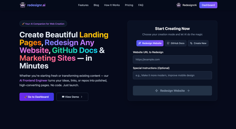 Redesignr Ai -  website redesign and landing page builder website