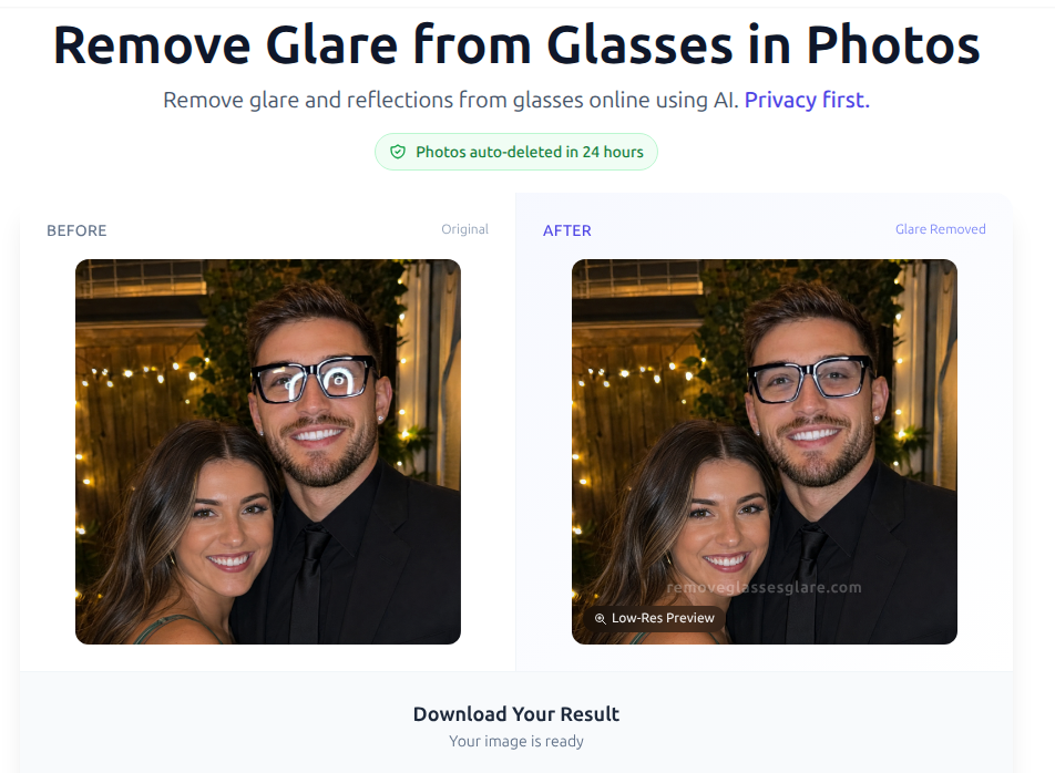 RemoveGlassesGlare website