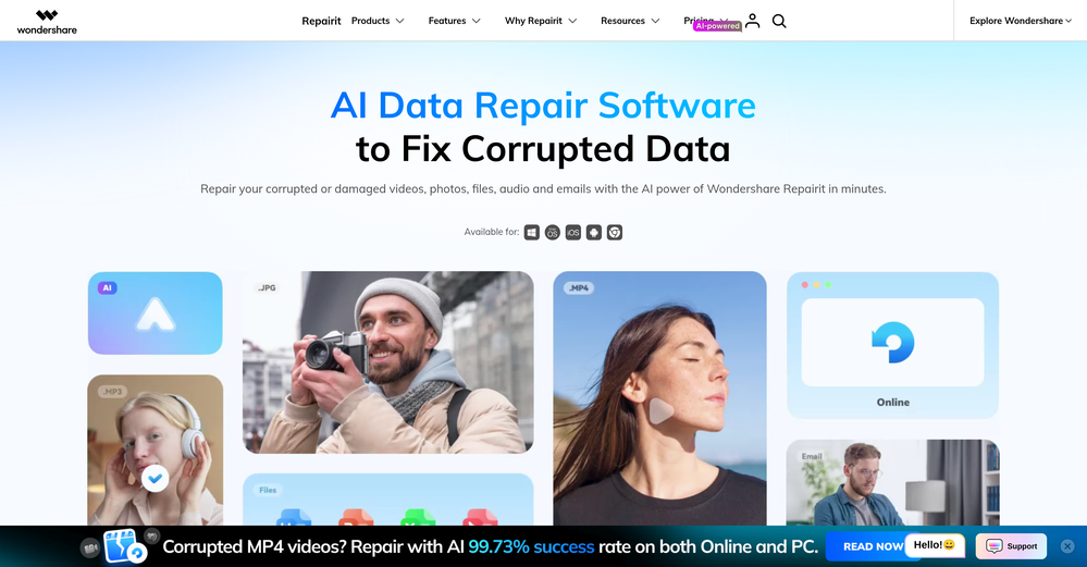 Wondershare Repairit website