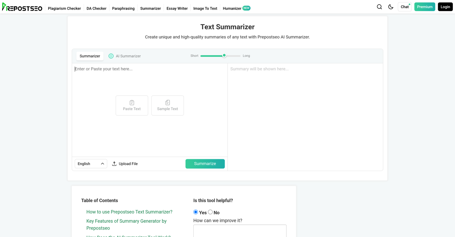 RepostSEO Summarizer website