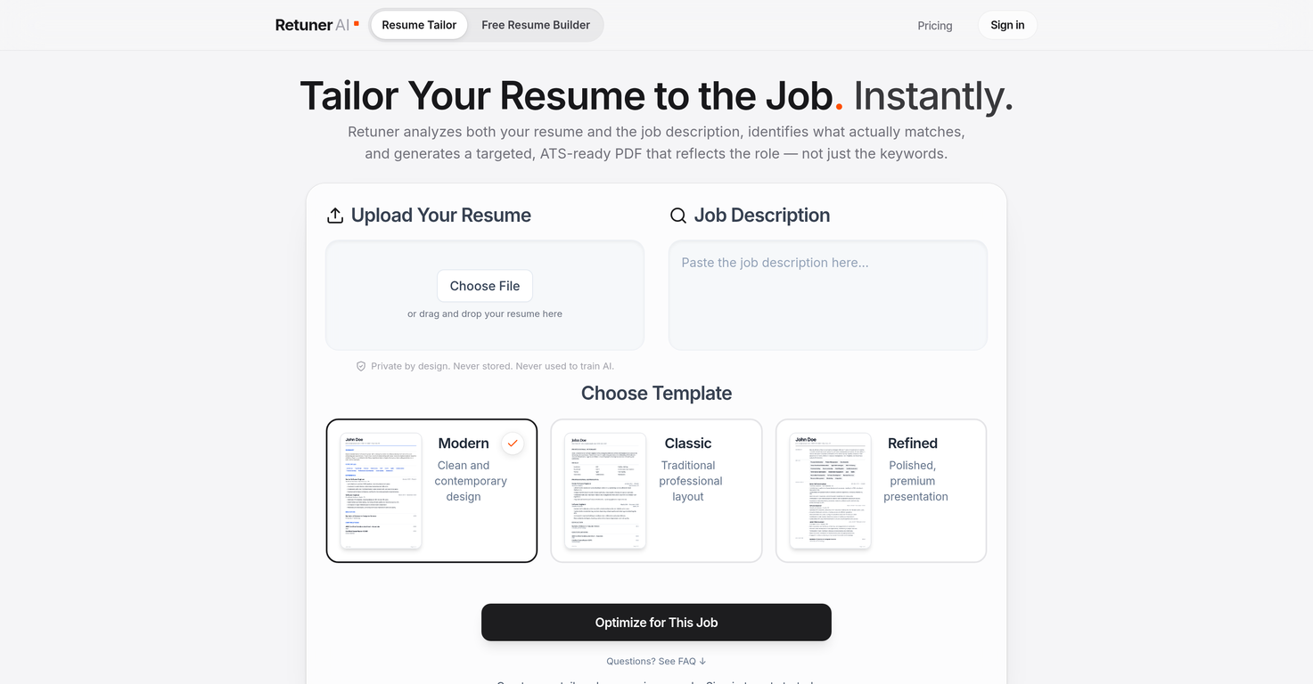 Retuner AI website