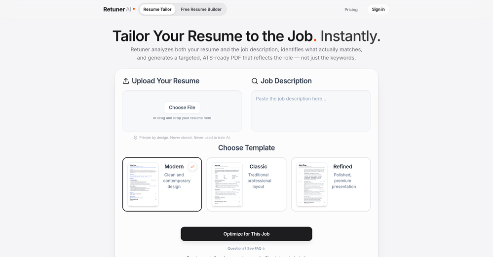 Retuner AI website