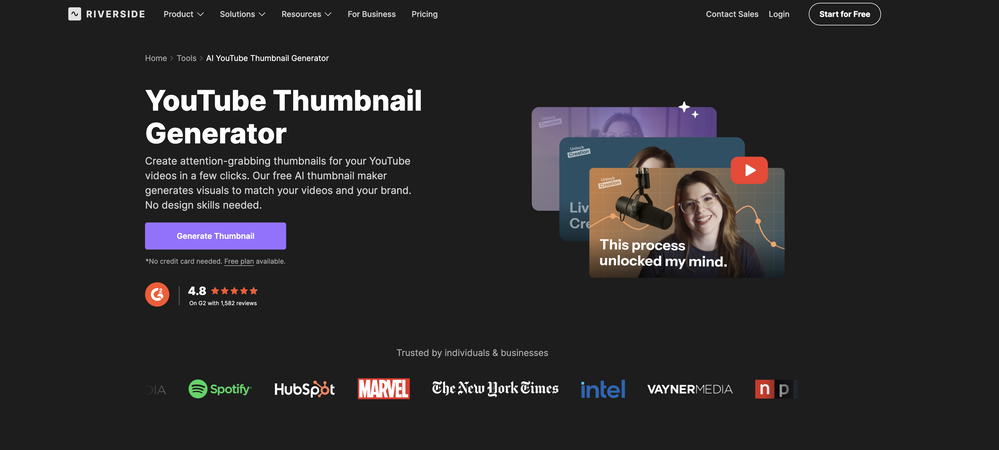 Riverside - YouTube Thumbnail Generator website