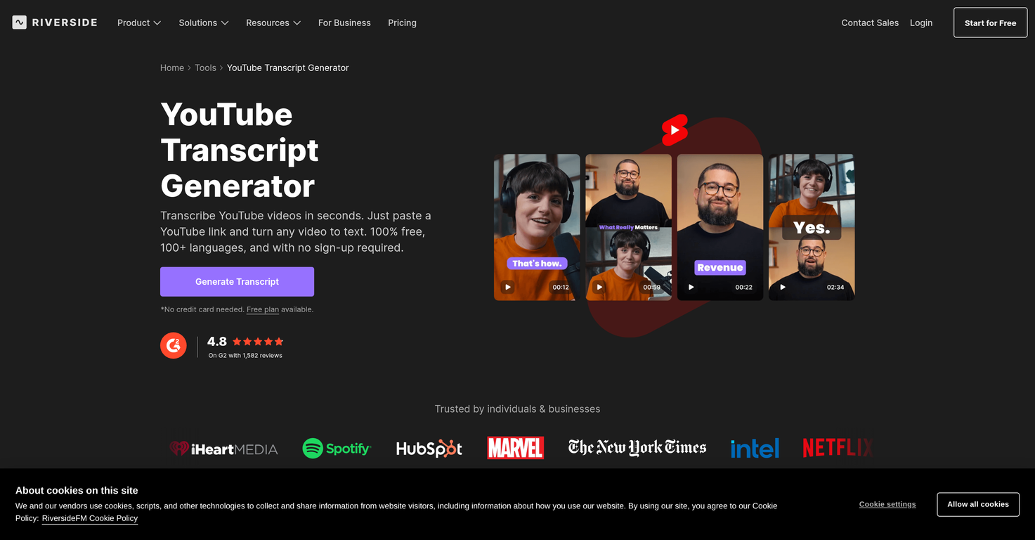 Riverside - YouTube Transcript Generator website